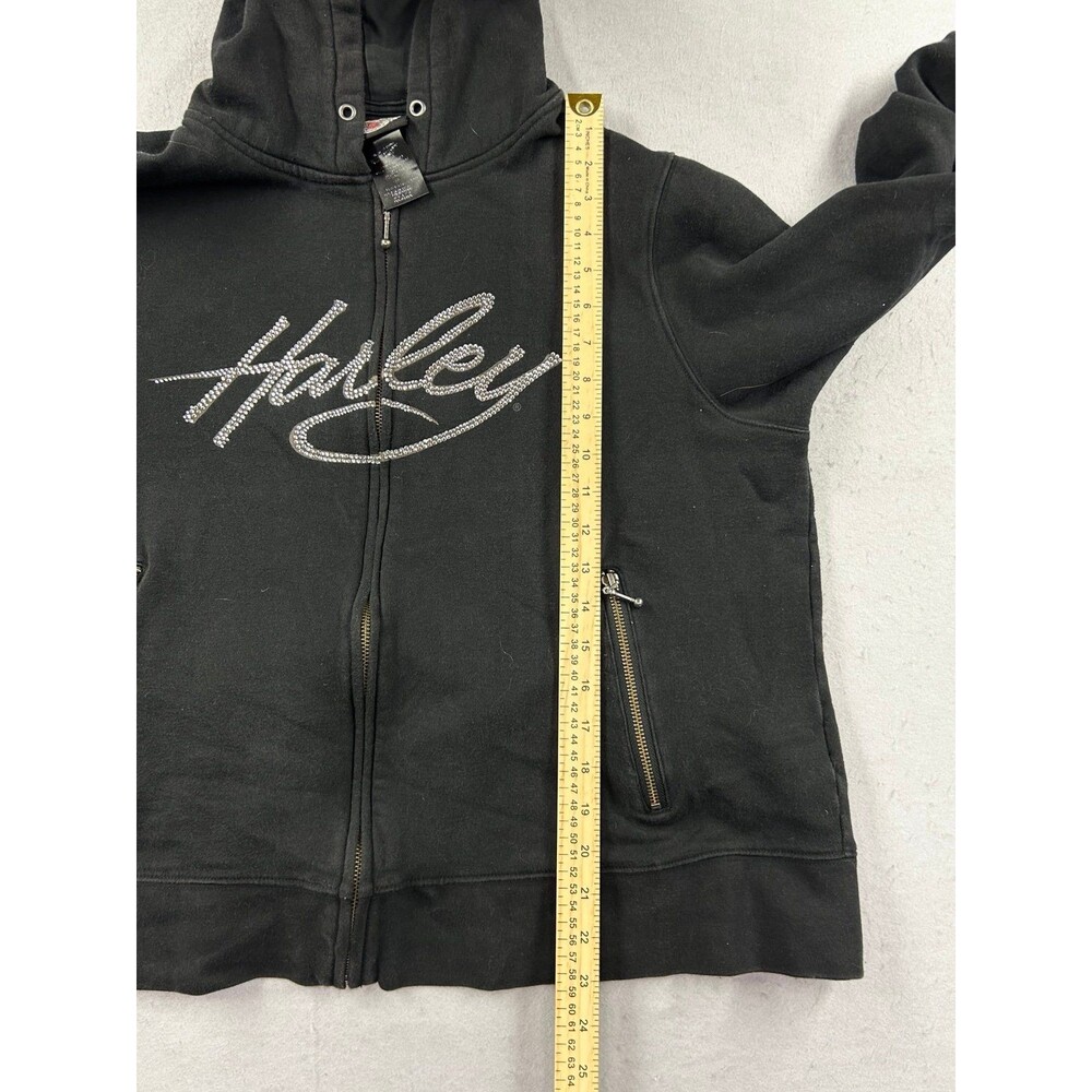 Harley Davidson Women’s Hoodie 2w Black Sequins Full Zip - Picture 9 of 10